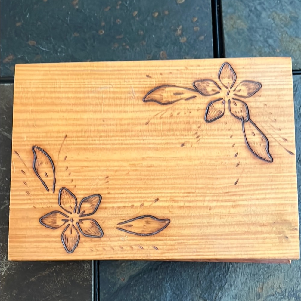 Hand Crafted Wooden Jewelry Box with Floral Design- EUC, *like new*